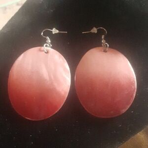 Large Pink Shell Dangle Earrings with Smooth Glossy Finish